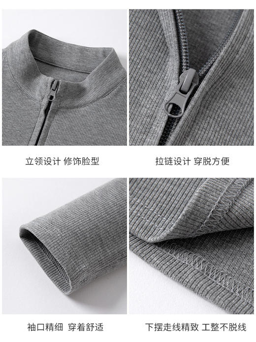 【螺纹立领双拉链外套】春秋新款 针织开衫修身百搭短款长袖上衣 商品图2