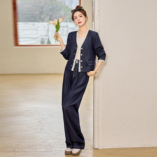 小香风时尚V领蕾丝边牛仔套装，显瘦洋气阔腿裤两件套HR-YQH2650 商品图0