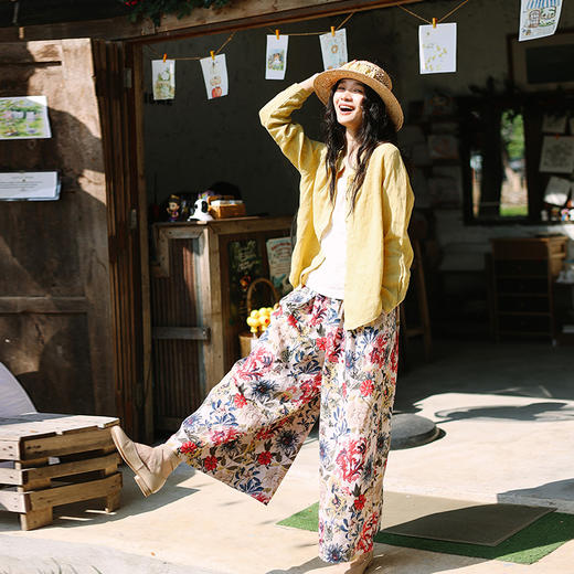 绽放旅行女装108朵/亚麻可拆卸蕾丝花边领正常肩长袖开襟简约衬衫 商品图2