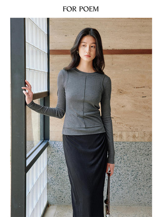 ForPoem 现货 25/SS原创设计修身显瘦假两件薄透T恤上衣 商品图3