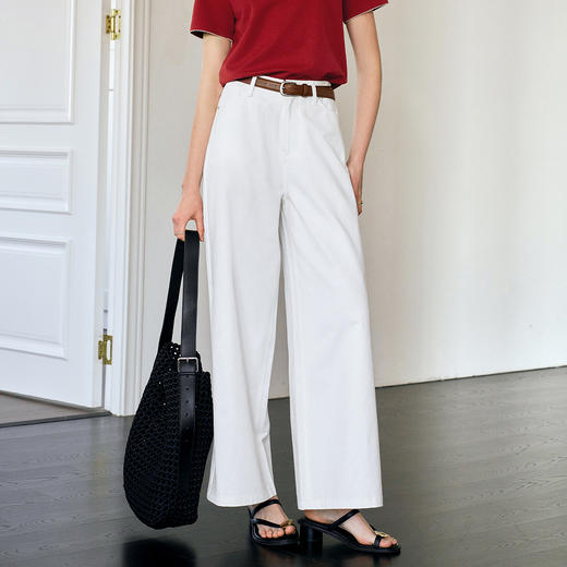 OLrain欧芮儿白色直筒牛仔裤女夏季2025年新款简约高腰显瘦阔腿裤 商品图2