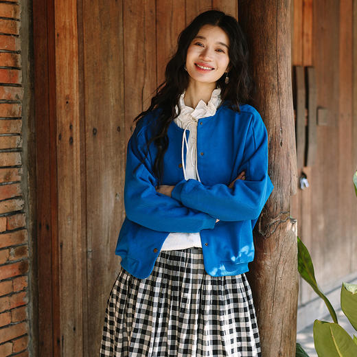 绽放141朵/2025春季纯棉开襟落肩长袖日系文艺卫衣圆领短款外套 商品图1