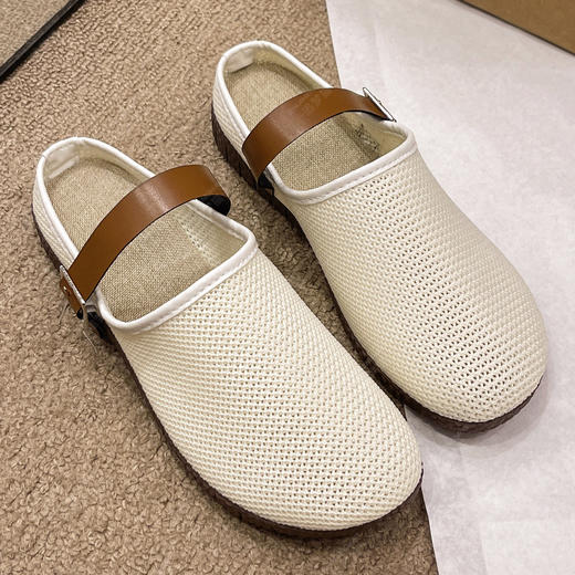 清完下架【意迪森】X6-KS13飞织网面包头半托2024夏季新款透气百搭复古软底ins女外穿凉拖鞋 商品图1