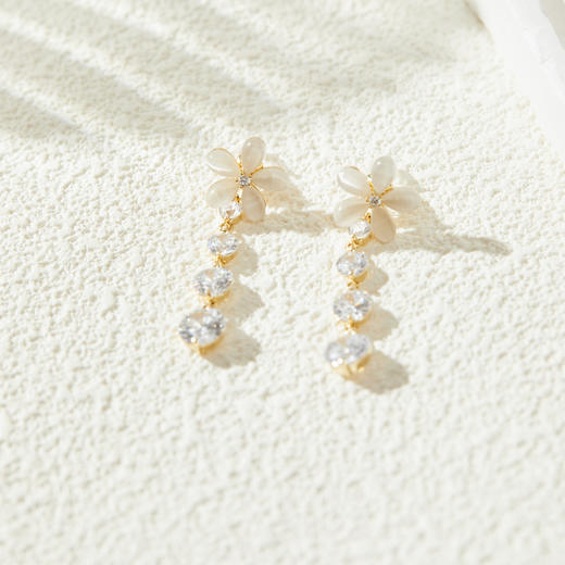 三彩2025新款清新花朵耳环合成猫眼石锆石耳饰灵动小众甜美约会 商品图2