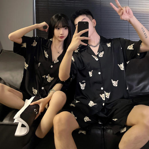 【可外穿❗️冰丝情侣睡衣套装】裸感无痕，丝滑亲肤，舒适柔软，凉感女夏季短袖高级感大码男士夏天家居服 商品图3