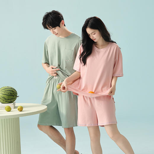 【重磅冰瓷棉】自然醒「时光清浅」轻运动可外穿睡衣情侣短袖短裤宽松薄款大码凉感冰瓷棉家居服带胸垫JLM 商品图8