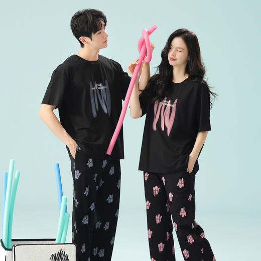 【抗菌新疆棉】自然醒「浪漫月光」情侣大码睡衣女纯棉夏季凉感时尚字母套装男200斤两件套家居服薄JLM 商品图8