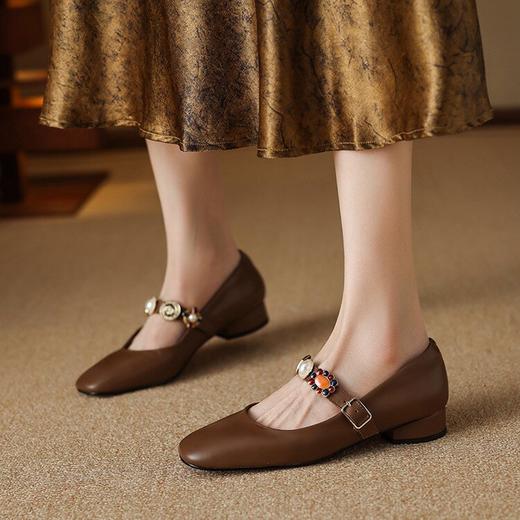 【预售5天】复古一字带玛丽珍鞋女小香风平底方头浅口单鞋小皮鞋HYT&7405 商品图2