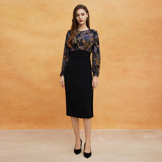 QE824斯尔丽2025春季新款韩版立体肩型时尚印花拼接修身半裙连衣裙 商品图3