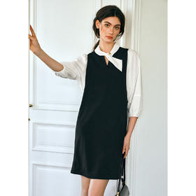 欧芮儿2025新款夏季假两件设计感高级直筒显瘦气质名媛连衣裙女