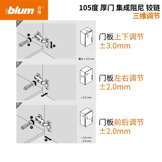105°厚门集成阻尼铰链【适用于门板厚16-24mm，侧板厚18mm】（单位：只） 商品图5