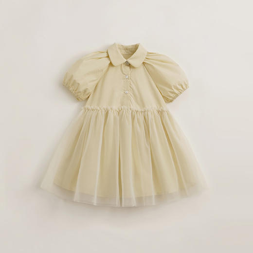 【马克珍妮 芦芙】夏装新款 女童泡泡袖网纱拼接连衣裙230233 商品图2