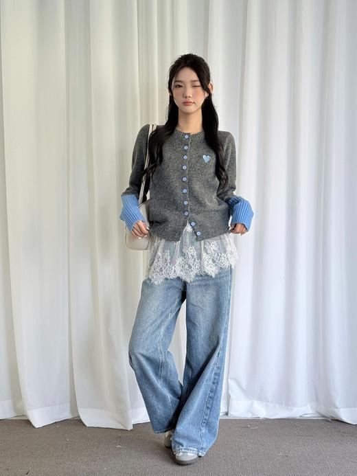 【YW】无忧购韩系拼接撞色爱心logo软糯开衫针织毛衣1918(截单后7天发货) 商品图11