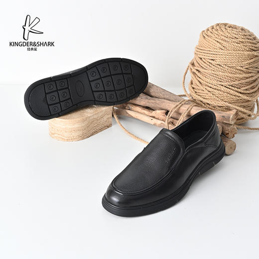 经典鲨2025年春季新款男士黑色百搭一脚蹬正装商务皮鞋KW266-513011 商品图3