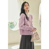 VICTORIA&VERA春季“山茶漫记”香芋紫宽松慵懒风圆领金扣小香羊毛针织开衫 商品缩略图4