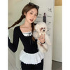 西遇假两件长袖T恤女2025年新款内搭设计感蕾丝拼接修身上衣SS150192 商品缩略图4
