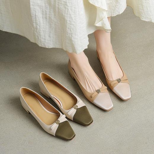 【预售5天】经典小香风中跟拼色，高跟鞋蝴蝶结浅口女式单鞋WC&M3070 商品图4