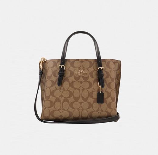 COACH蔻驰 Mollie 25 金属Logo标志性徽标压印吊饰 人造革 托特包Tote包购物袋单肩斜挎手提包  女款 棕色老花（CB） 商品图0