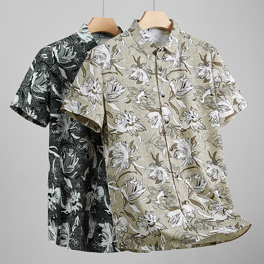 【DKP】大依优型大码短袖衬衫花衬衫冰丝凉感半袖衬衣男夏季加肥大码碎花打底衫肥佬宽松 商品图3