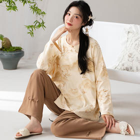 雀说 优雅新中式国风睡衣女春季长袖长裤家居服
