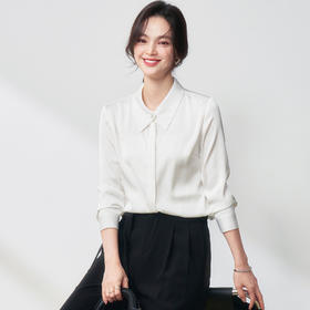 25春夏设计感交叉领通勤OL优雅气质仿醋酸哑光缎面长袖衬衫！