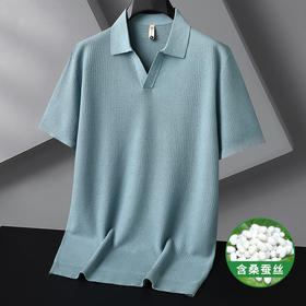 【桑蚕丝】【DG】大依优型大码针织衫V领短袖T恤半袖男大码含桑蚕丝剪刀领上衣夏季新款宽松T恤