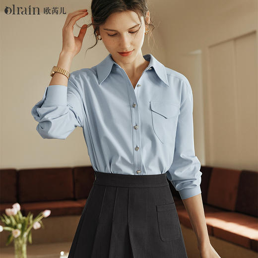 OLrain欧芮儿法式蓝色衬衫女春春2025年新款宽松减龄通勤长袖衬衣 商品图0