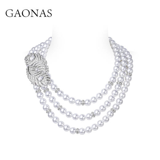 GAONAS 羽翎珠华 臻奢羽毛白色珠项链11212XW 商品图0