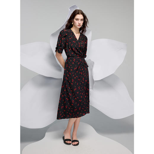 三彩2025春季新款真丝连衣裙法式茶歇裙桑蚕丝碎花长裙S 商品图2