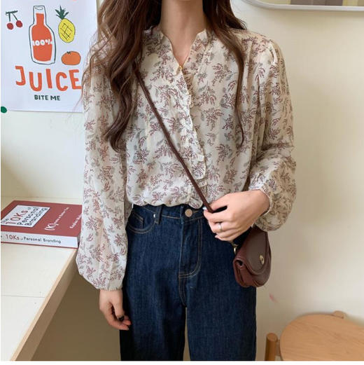 2024春夏新款长袖衬衫女韩版时尚碎花洋气防晒上衣服 商品图1