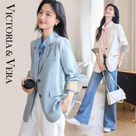 VICTORIA&VERA春季“轻盈呼吸感”气质宽松休闲2粒扣撞色袖口设计感西装外套