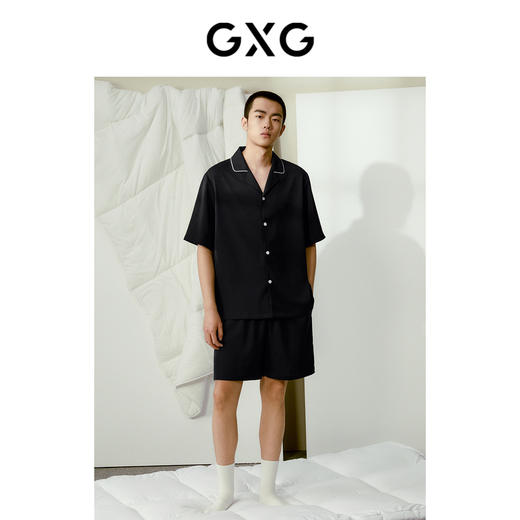 GXG男士家居服轻薄肌理感短袖短裤睡衣男翻领居家套装季热卖 商品图1