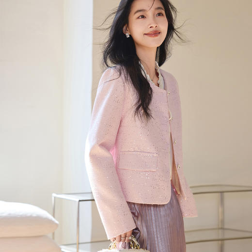 VICTORIA&VERA春季“玫瑰邂逅”法式千金风重工闪片肌理感气质小香外套 商品图5