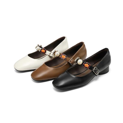 【预售5天】复古一字带玛丽珍鞋女小香风平底方头浅口单鞋小皮鞋HYT&7405 商品图4