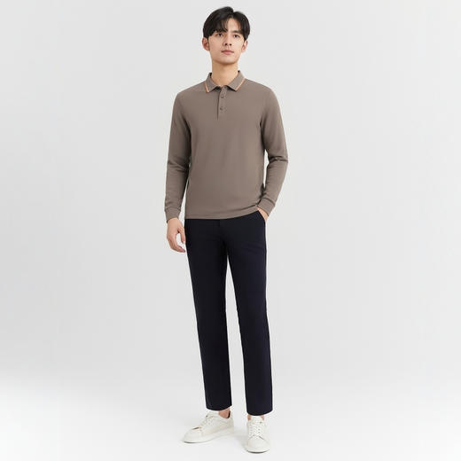 【含桑蚕丝】圣得西混纺长袖POLO衫男士2025春季新款时尚印花T恤2452945117 商品图2