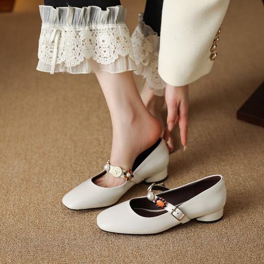 【预售5天】复古一字带玛丽珍鞋女小香风平底方头浅口单鞋小皮鞋HYT&7405 商品图3