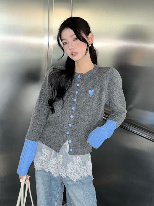 【YW】无忧购韩系拼接撞色爱心logo软糯开衫针织毛衣1918(截单后7天发货) 商品图3