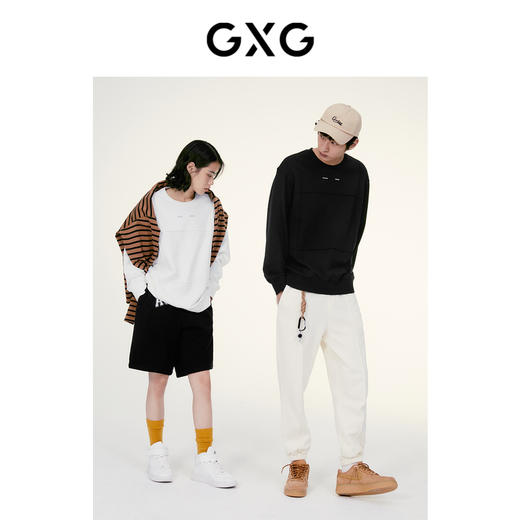 GXG男装 双色简情侣款简约男士圆领分割设计卫衣 秋季热卖 商品图1