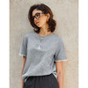OLrain欧芮儿法式灰色T恤女春季2025年新款拼接蕾丝印花短袖上衣 商品缩略图1