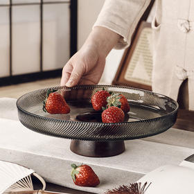 【6种规格可选】娜家新中式实木高级感高脚玻璃水果盘