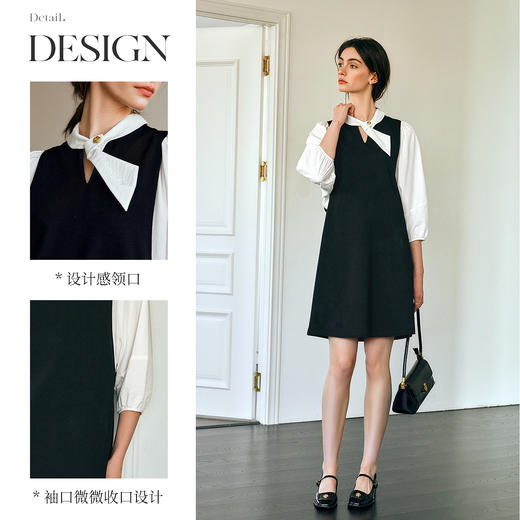欧芮儿2025新款夏季假两件设计感高级直筒显瘦气质名媛连衣裙女 商品图2