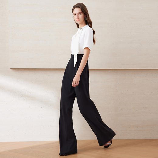 EITIE爱特爱时尚干练飘带不对称高腰阔腿撞色连体裤2025夏季新款B2512602 商品图3