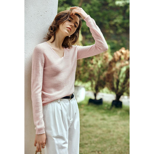 OLrain欧芮儿法式粉色针织衫女春季2025年新款套头V领珠片羊毛衫 商品图3