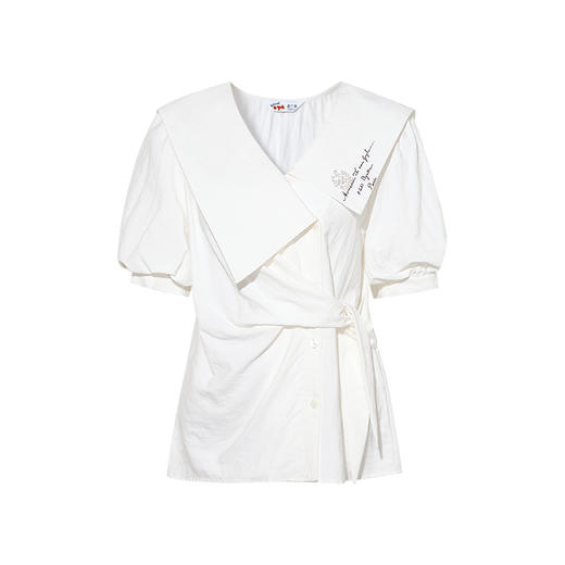 两三事梵高文艺仙云寄语2025春新款刺绣海军领泡泡袖米白色衬衫女S25CC329 商品图4