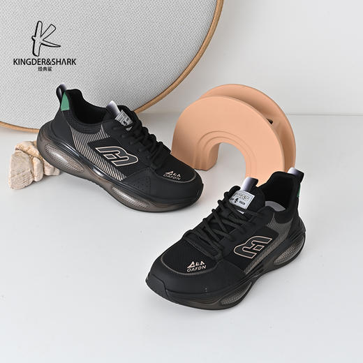 经典鲨2025年春季新款男士黑色百搭系带休闲跑步鞋KW222-513031 商品图2