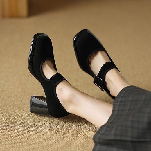 【预售5天】粗跟玛丽珍鞋女春复古小个子防水台一字带方头高跟鞋真皮单鞋DQ&DQ9029F 商品图4