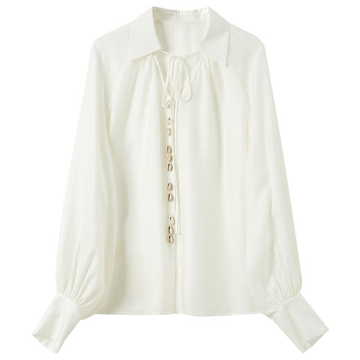 三彩2025春季新款莱赛尔衬衫贝壳扣轻薄衬衣宽松上衣飘带M 商品图4