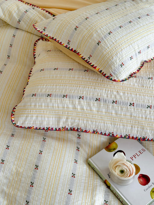 【春暖花开】2025春新款！全棉水洗棉色织提花贝壳边四件套 图案精美清新 恰到好处的点缀 四季可用高颜值卧室床品 商品图1