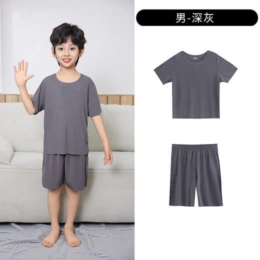 【夏季新款❗️超亲肤儿童家居服】丝绸般手感，超舒服无痕冰丝男童短袖宽松两件套女童睡衣睡裤 商品图4