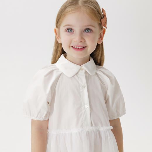 【马克珍妮 芦芙】夏装新款 女童泡泡袖网纱拼接连衣裙230233 商品图3
